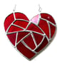 Fat Patchwork Heart Suncatcher Red Stained Glass Handmade 