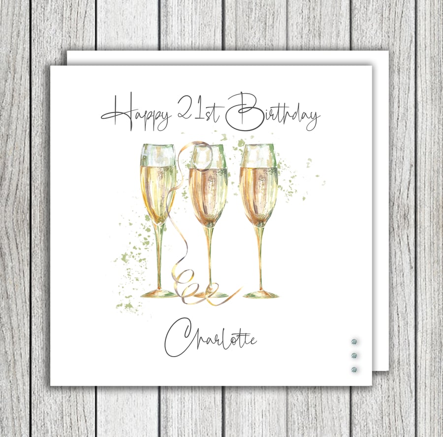 Champagne Glasses Any Age Birthday Card