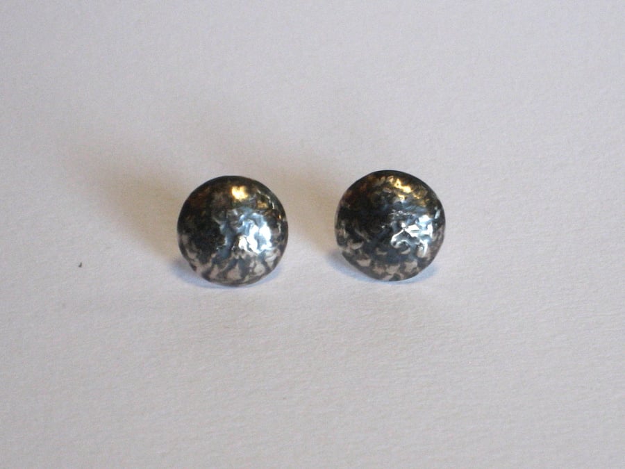 Sterling Silver Blackwave Medium Round Domed Studs, Oxidised