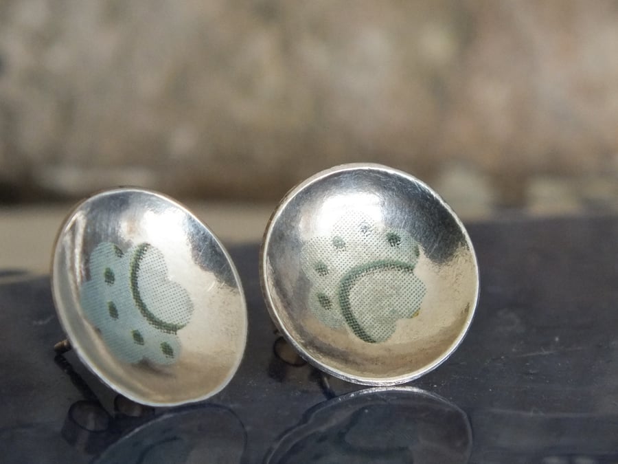 Concave silver post earrings