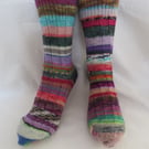 Hand-cranked Frankensox Knitted Ribbed Wool Socks Size 8 to 9
