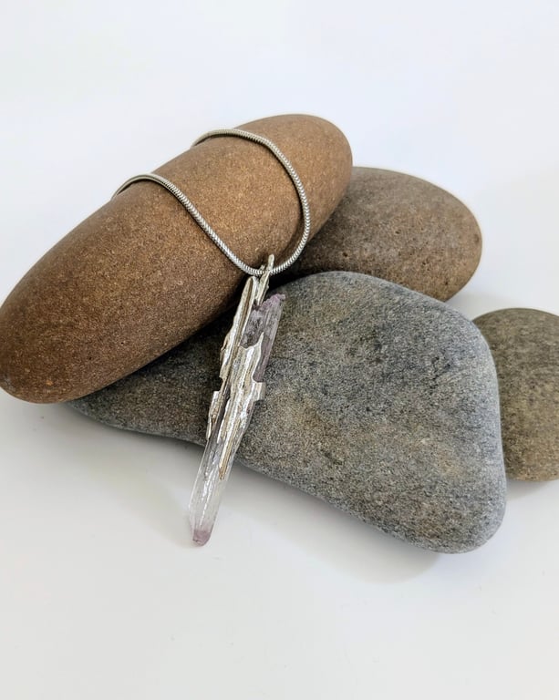 Sterling Silver and Pink Kunzite Pendant on 20 Inch Necklace