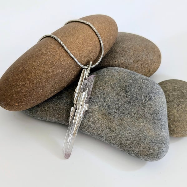 Sterling Silver and Pink Kunzite Pendant on 20 Inch Necklace