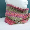 Infinity Scarf  Crochet Green Pink Grey