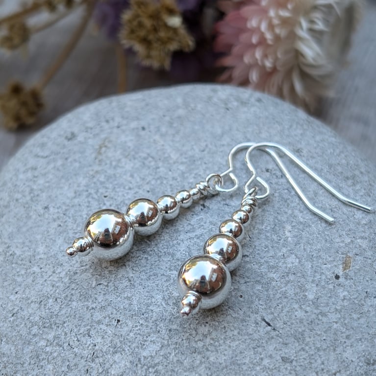 Sterling Silver Bead Drop Earrings - JBJ1032