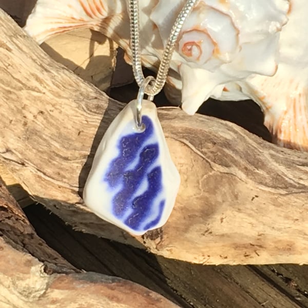 Beach Pottery & Sterling Silver Pendant
