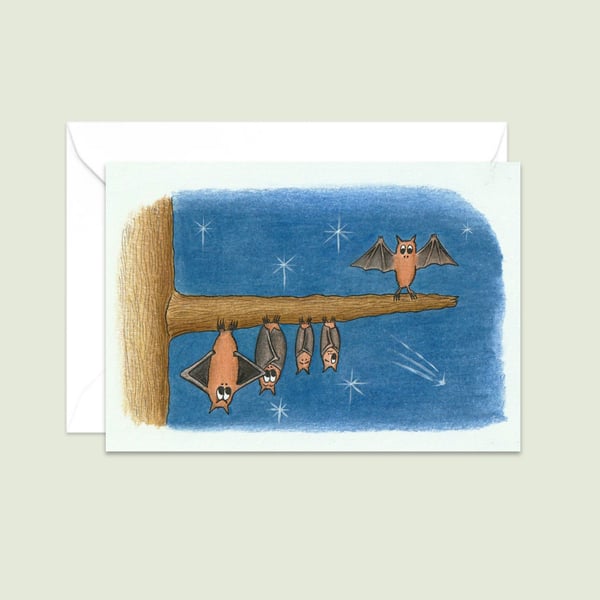 Bats Greetings Card: Cute Hand Drawn Pencil Illustration (209)