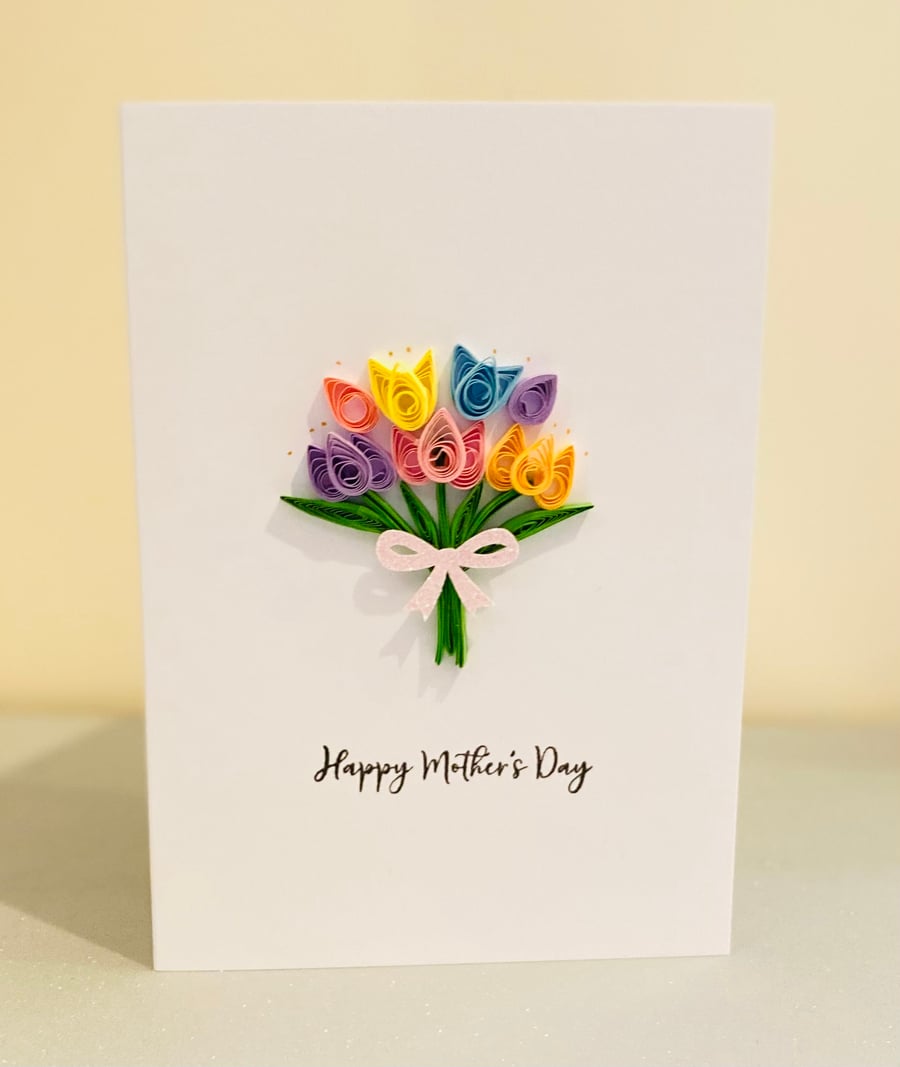Quilled pastel tulips card, ideal for any special occasion