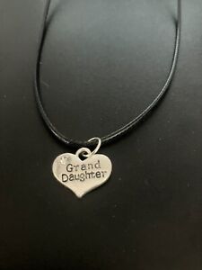 granddaughter heart charm pendant on a 18" leather cord necklace