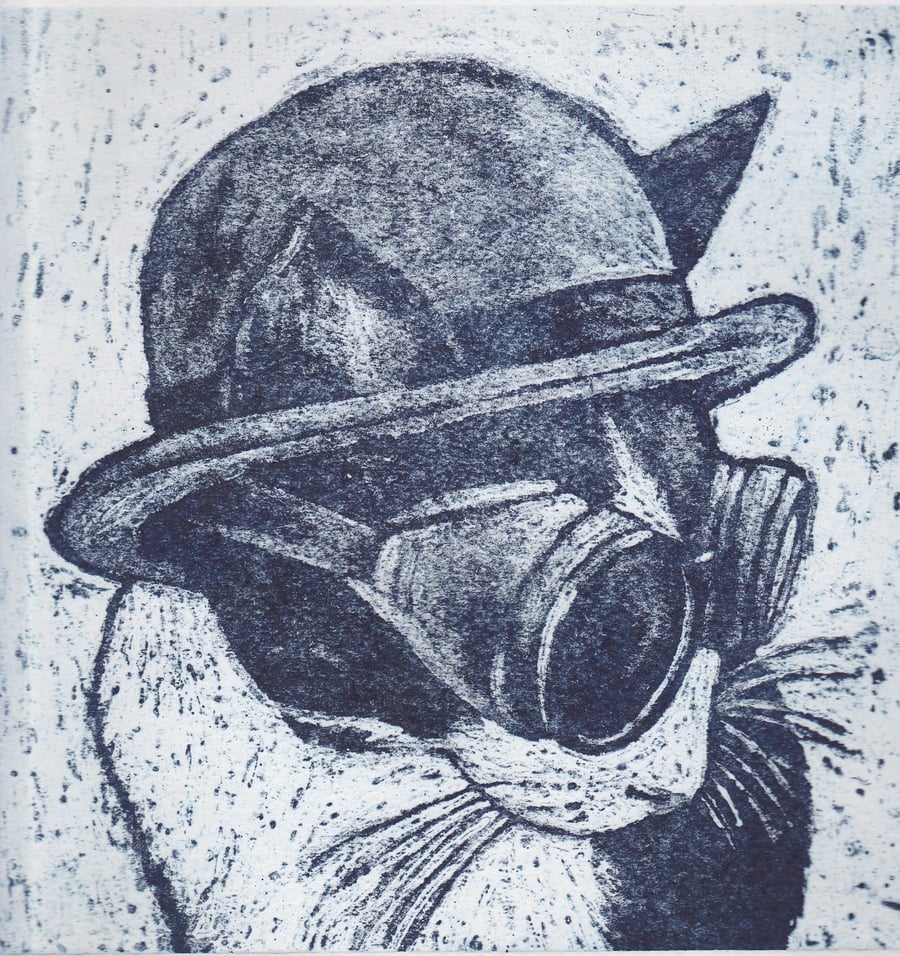 Steampunk Kitty Limited Edition Hand-Pulled Collagraph Print Animal Cat