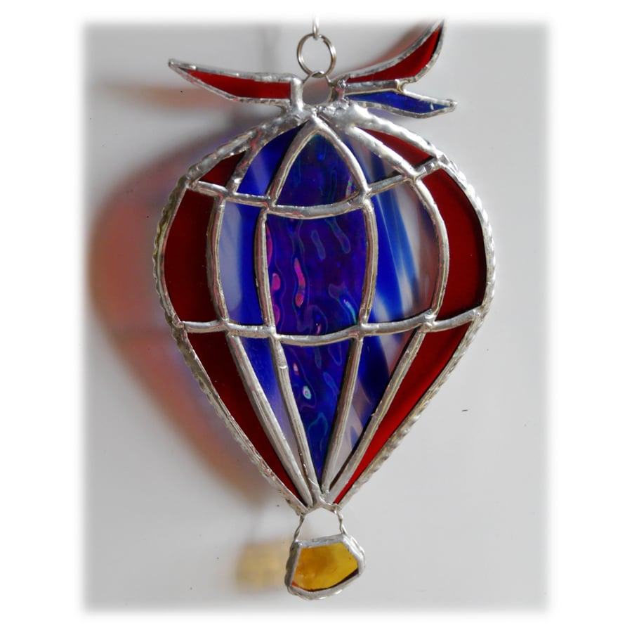  Hot Air Balloon Stained Glass Suncatcher 006 Red Blue