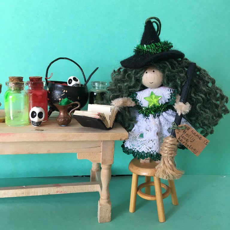 Green And White Witch Doll Hanging Decoration, Halloween Ornament