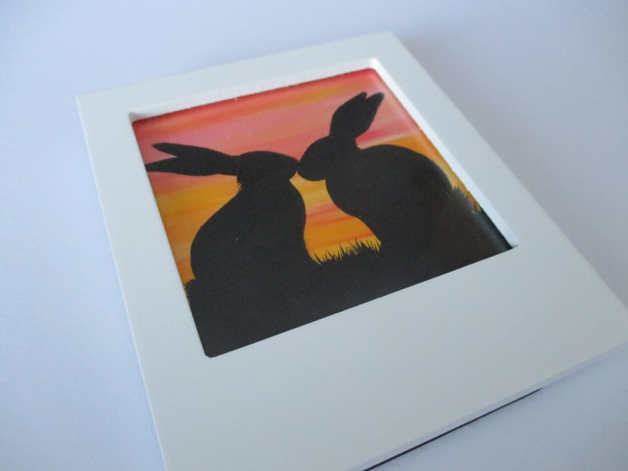 Bunny Rabbit Silhouette Original Painting Picture Art Framed 