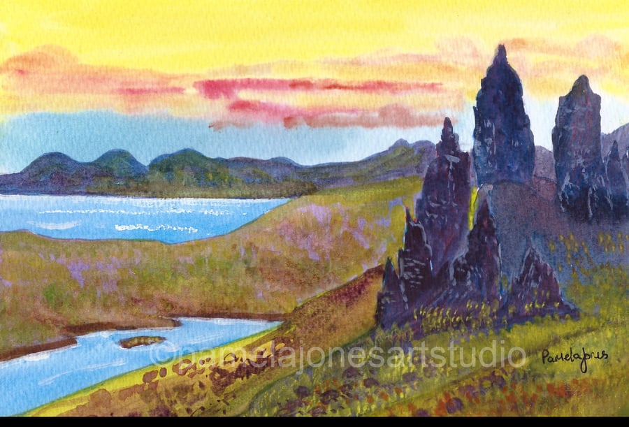 Old Man Of Storr, Isle Of Skye, Original Watercolour in 14 x 11 '' Mount