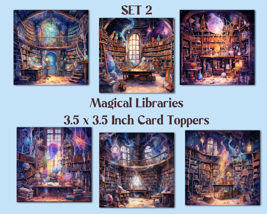 Magical Libraries Square Card Toppers Card Making, Tags, Scrapbooks