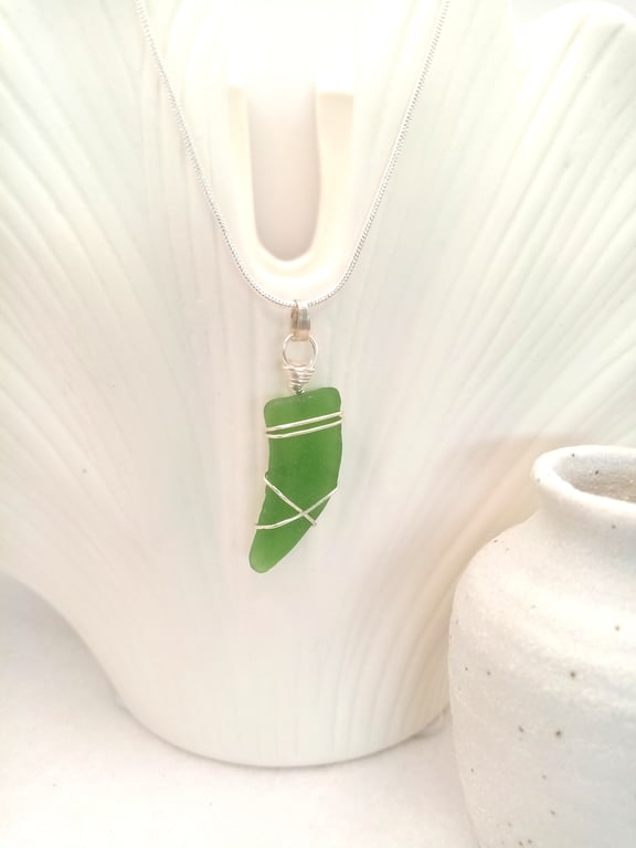 Wire Wrapped Sea Glass Necklace, Gifts for her, Sea Glass, Free Postage