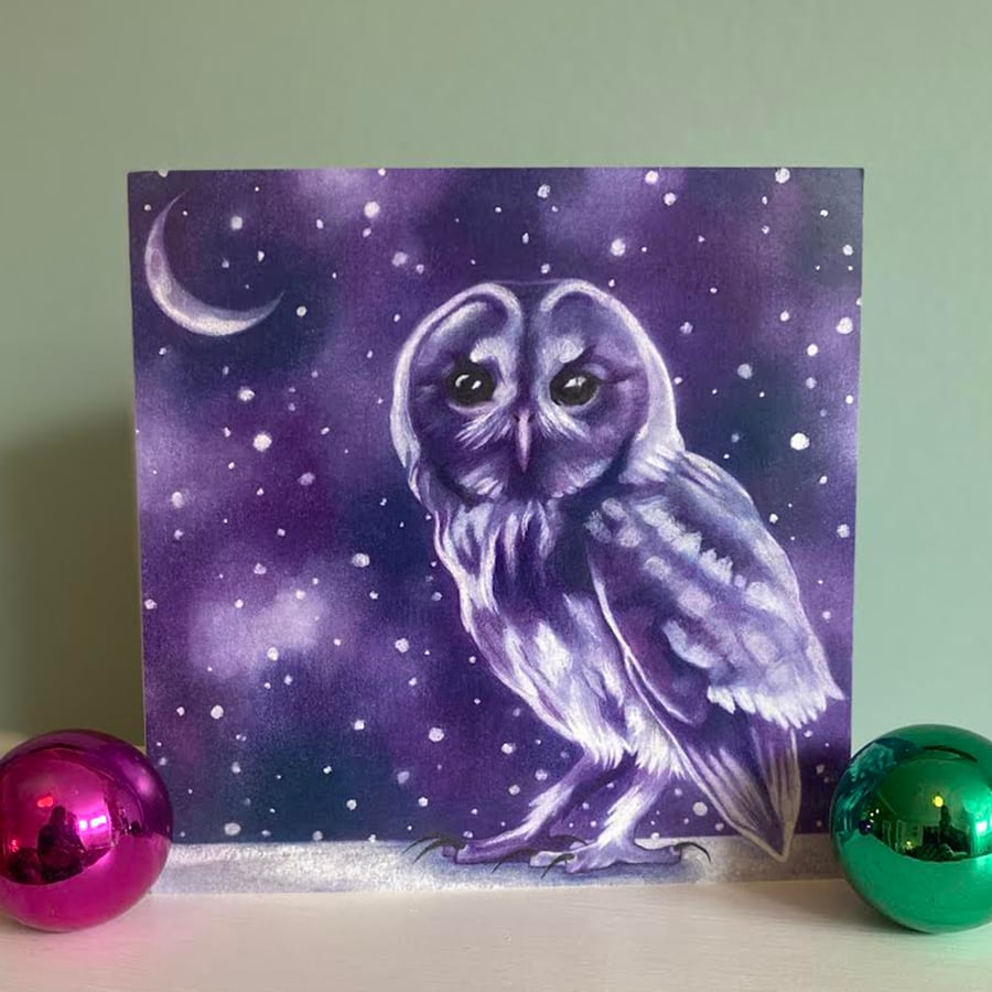 Snowy Owl card - tawny owl, owl in snow, art card 