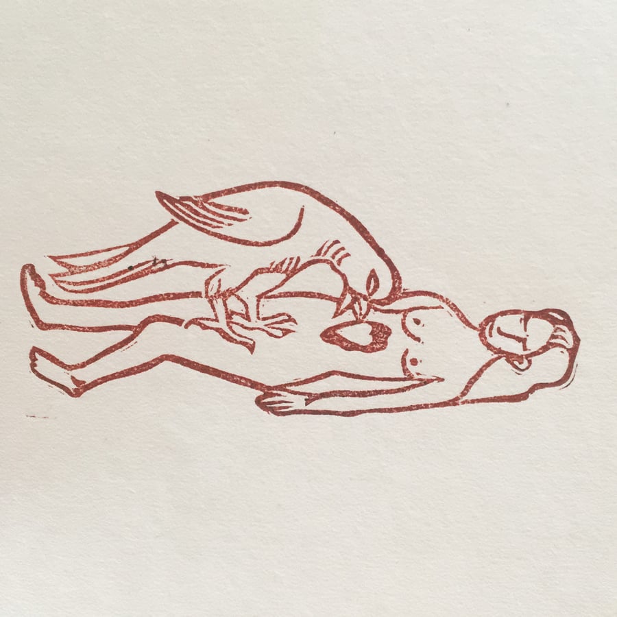 Flight, linocut print on paper 