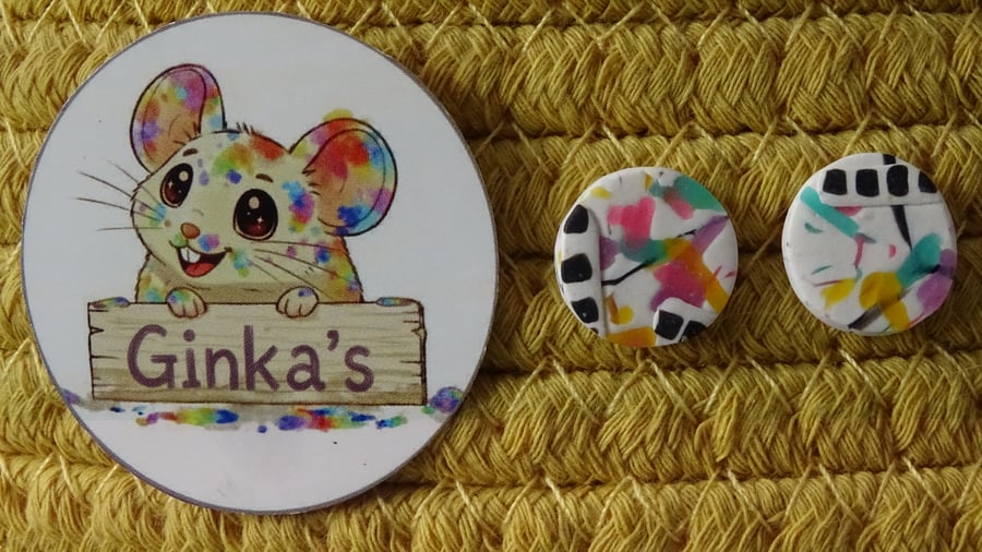 Graffiti Polymer Clay Stud Earrings – Handmade