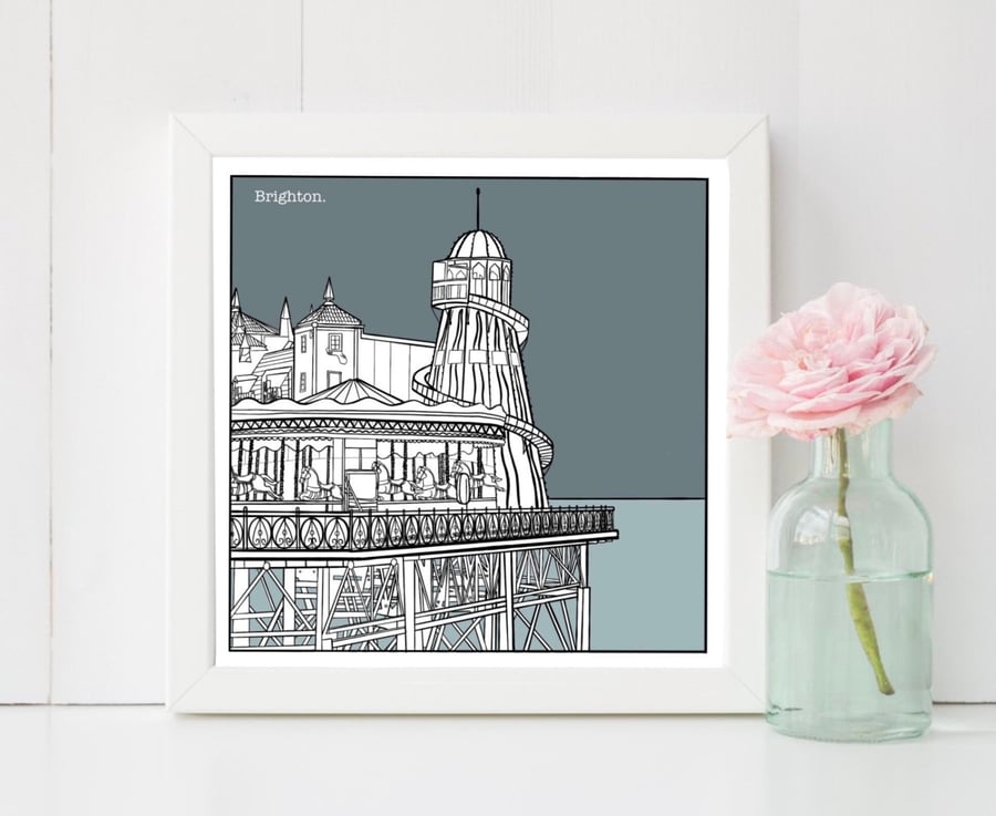 FREE UK POSTAGE! Brighton Pier Print l Line Drawing l Coastal Art l Seaside Art 