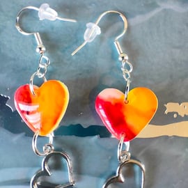 Sunset Polymer Clay Heart Earrings