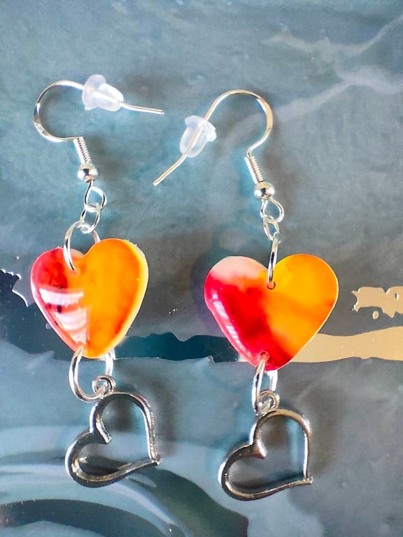 Sunset Polymer Clay Heart Earrings