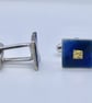 Blue Enamel Cufflinks, square cufflinks, enamel cufflinks, minimalist cufflinks, - Image 2