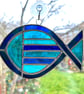 Stained Glass Striped Fish Suncatcher - Window Decoration - Blue and Turquoise 