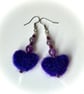 Purple Needlefelted Heart Earrings