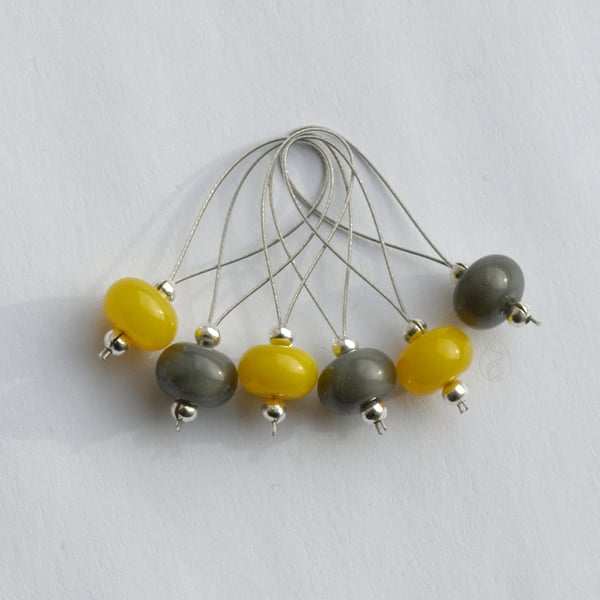 Lampwork Stitch Markers - Pantone 2021 - Yellow and Grey