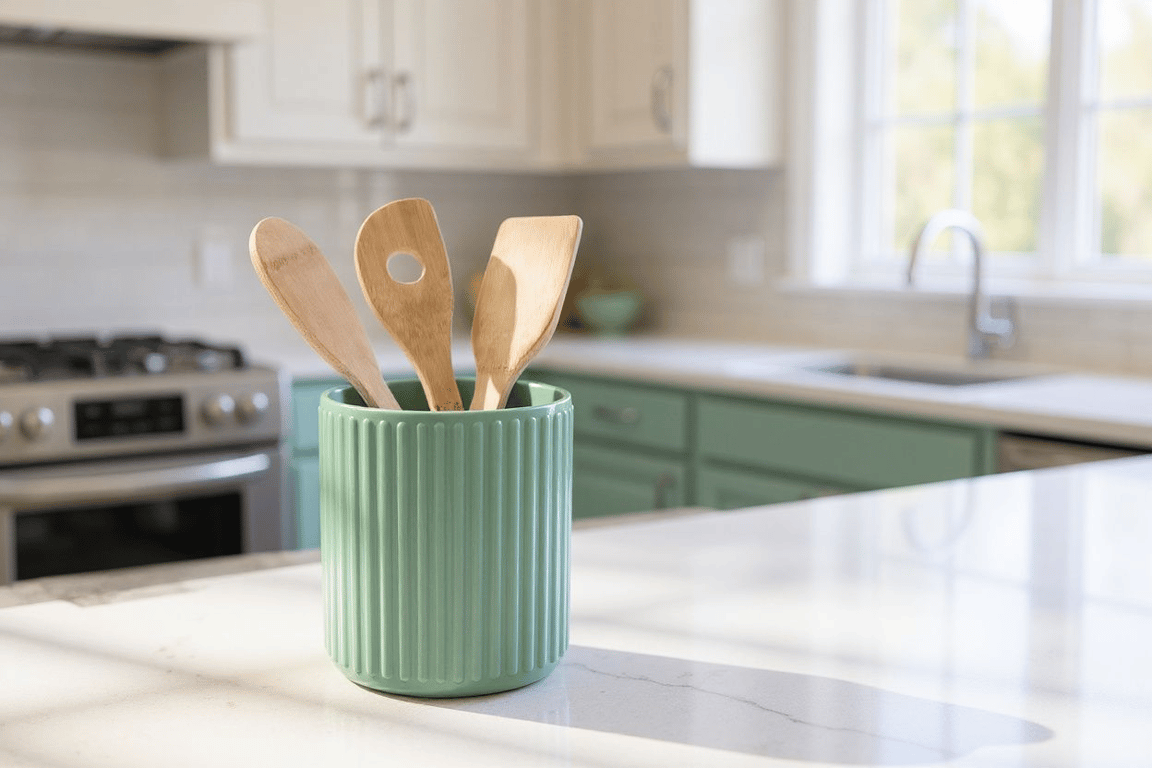 Modern Ribbed Utensil Holder - Kitchen Counter Organiser