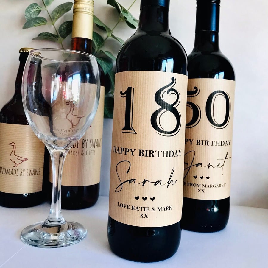 Personalised happy birthday wine label, birthday wine label, milestone label, sp