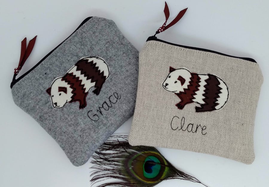 Personalised Guinea Pig Coin Purse Wallet pouch Cosmetic bag quirky gift