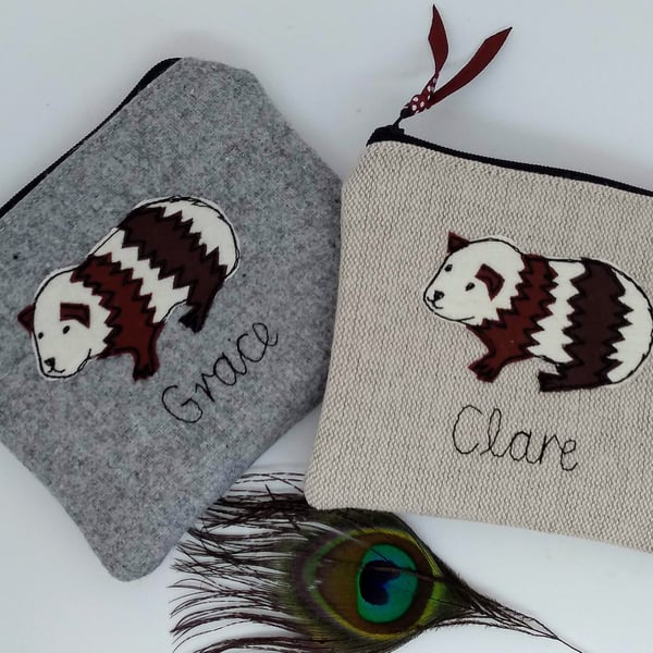 Personalised Guinea Pig Coin Purse Wallet pouch Cosmetic bag quirky gift
