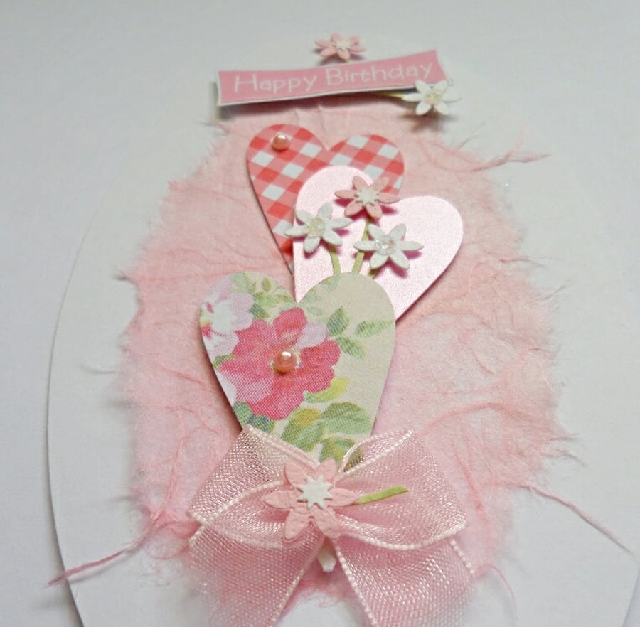 Pink Happy Birthday Hearts Card Topper