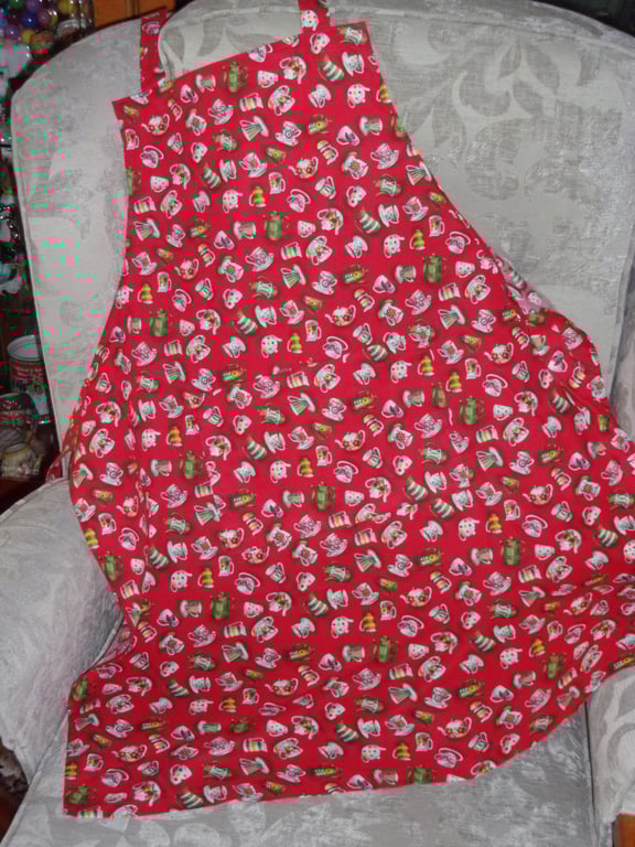 Coffee Pots along with Cups and Saucers on a Red Background Adult Apron