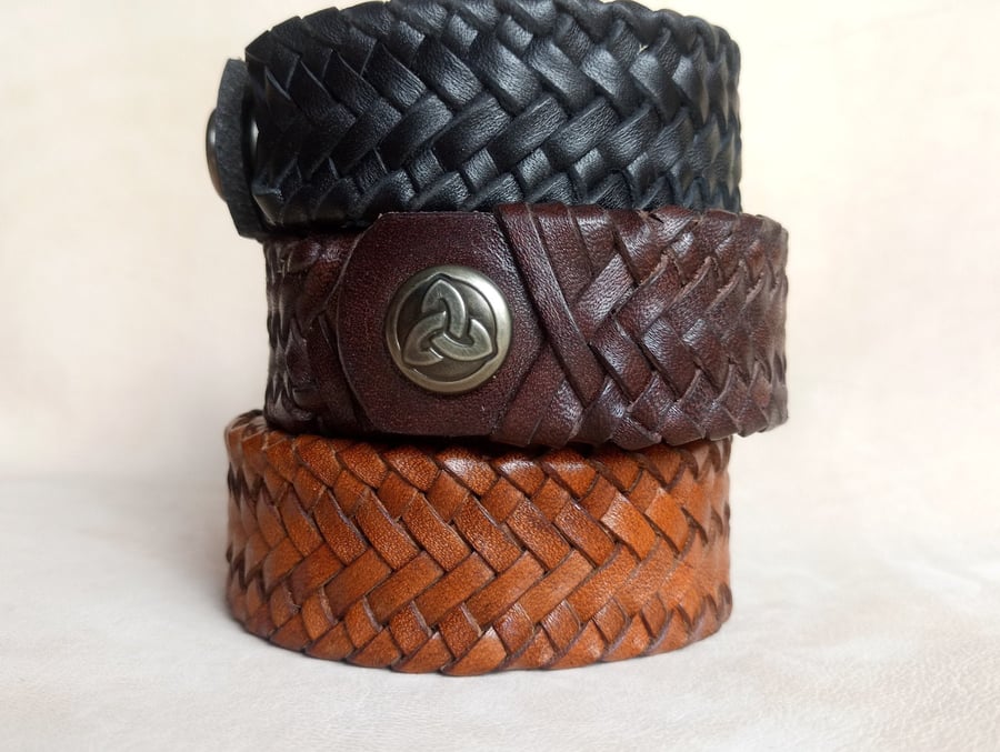Hand Braided Leather Bracelet Cuff for Men's and Women's, Custom Leather Bracele