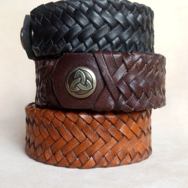 Hand Braided Leather Bracelet Cuff for Men's and Women's, Custom Leather Bracele