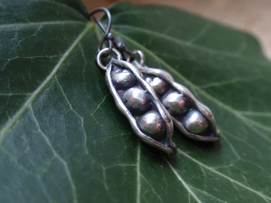 Peapod earrings, sterling silver earrings with pea pods, gift for her