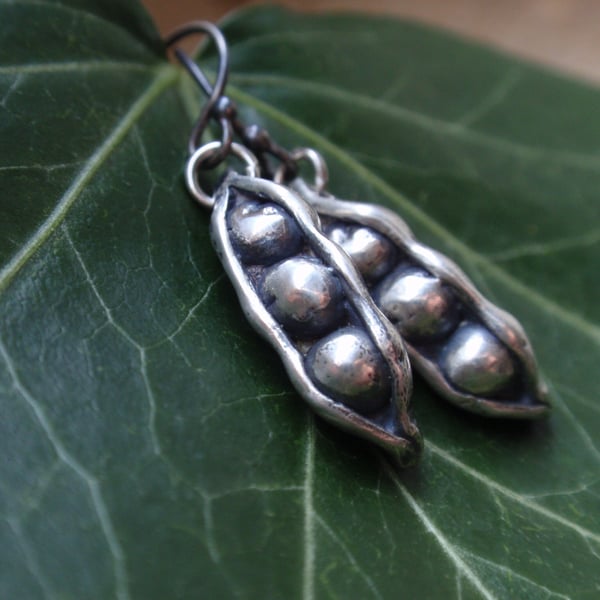 Peapod earrings, sterling silver earrings with pea pods, gift for her