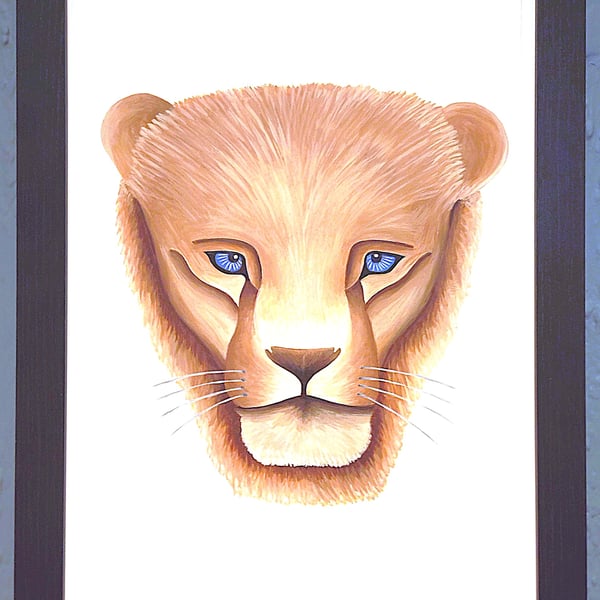 Framed A3 Print Colourful Lion Head Portrait White Border Genuine Made in UK 