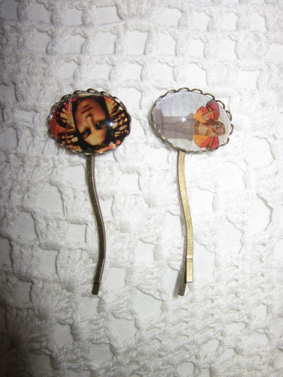 Pair of 'butterfly beauty' glass cabochon hair grips