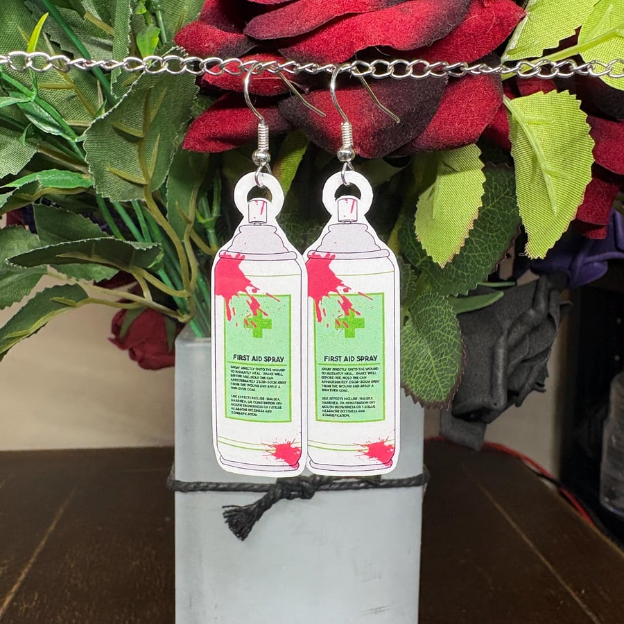 First aid spray earrings: Resident evil biohazard Video Game Jewellery