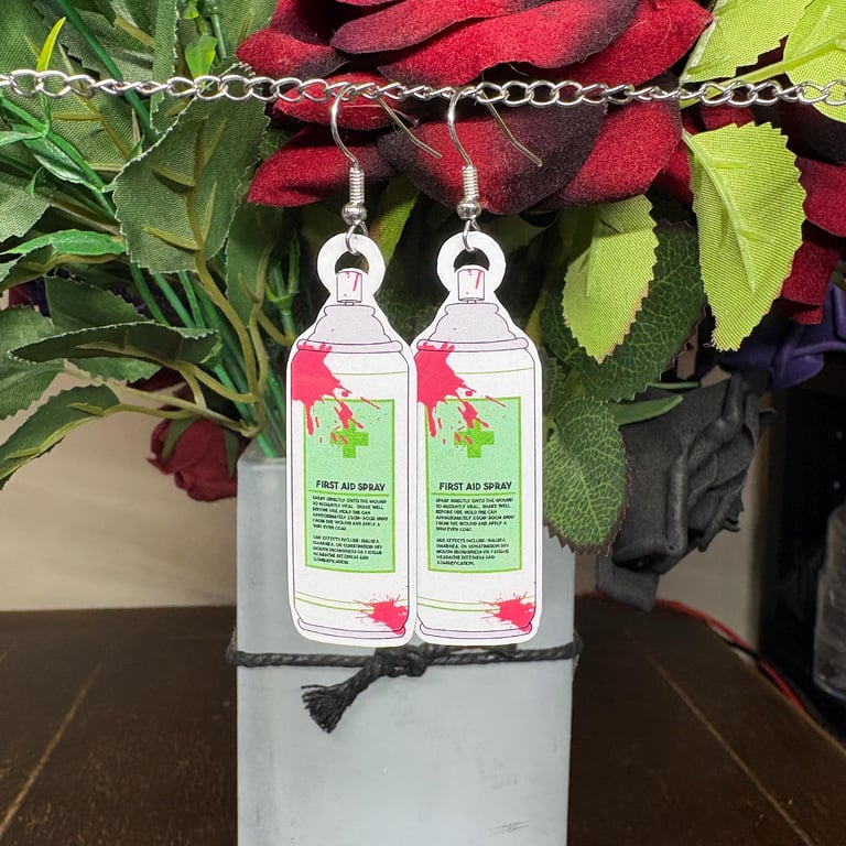 First aid spray earrings: Resident evil biohazard Video Game Jewellery