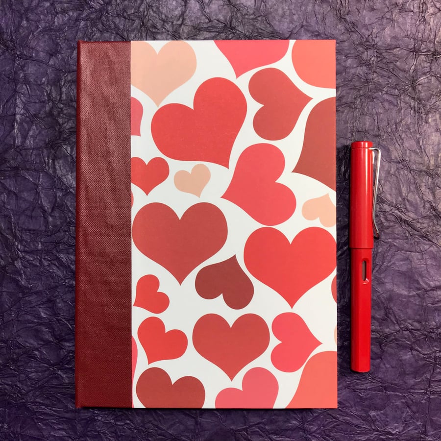 A5 Quarter-bound Notebook with red hearts cover