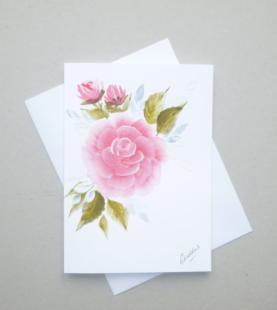 hand painted original art roses blank greetings card ( ref FA 90 C2 )