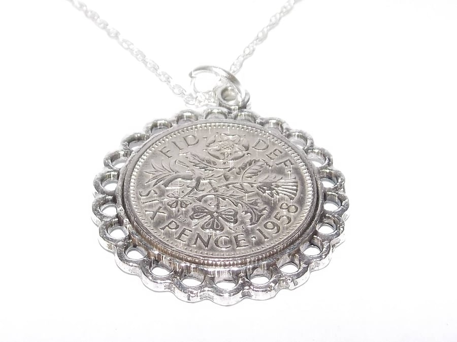 Fine Pendant 1959 Lucky sixpence 65th Birthday plus a Sterling Silver 20in Chain