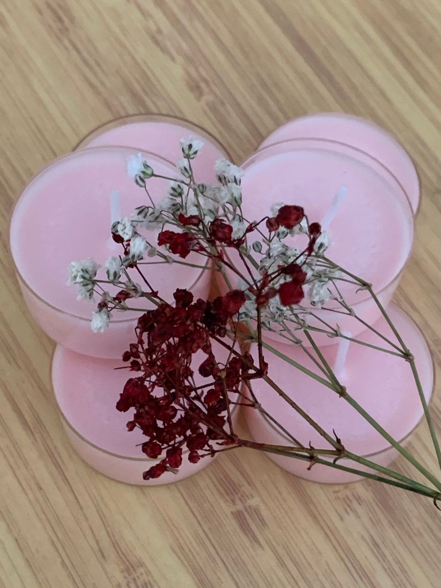 6 Pink Soy Wax Tealight Rose Bouquet 