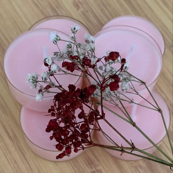 6 Pink Soy Wax Tealight Rose Bouquet 