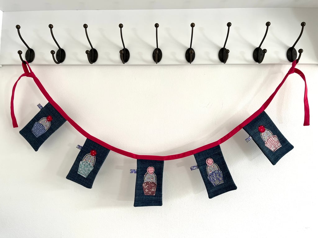 Denim Cup Cake Bunting Vintage Laura Ashley Fabrics